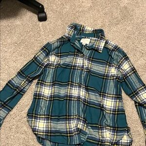 American Eagle Outfitters Teal and Yellow Plaid Shirt